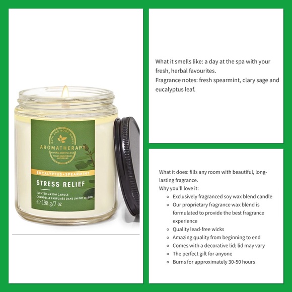 BATH & BODY WORKS 'Stress Relief' Eucalyptus/Spearmint Candle 🆕 - Picture 2 of 8